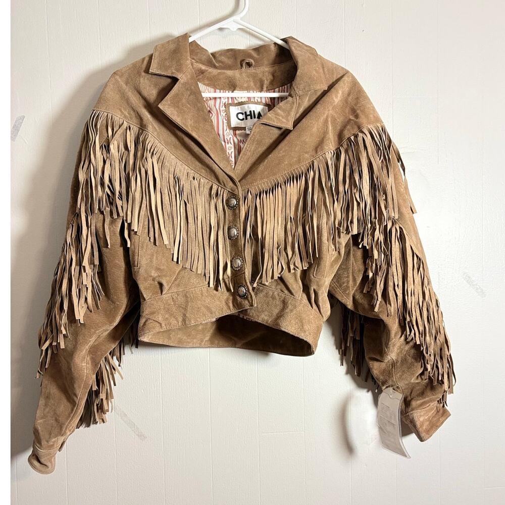 Chia Vintage Western Short Crop Waist Fringe Suede Snap Front Medium Jacket BNWT